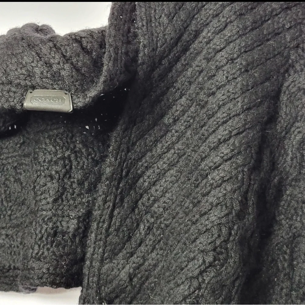Coach Black Infinity Scarf Wool & Cashmere Chunky Cable Knit Leather Tag NWT